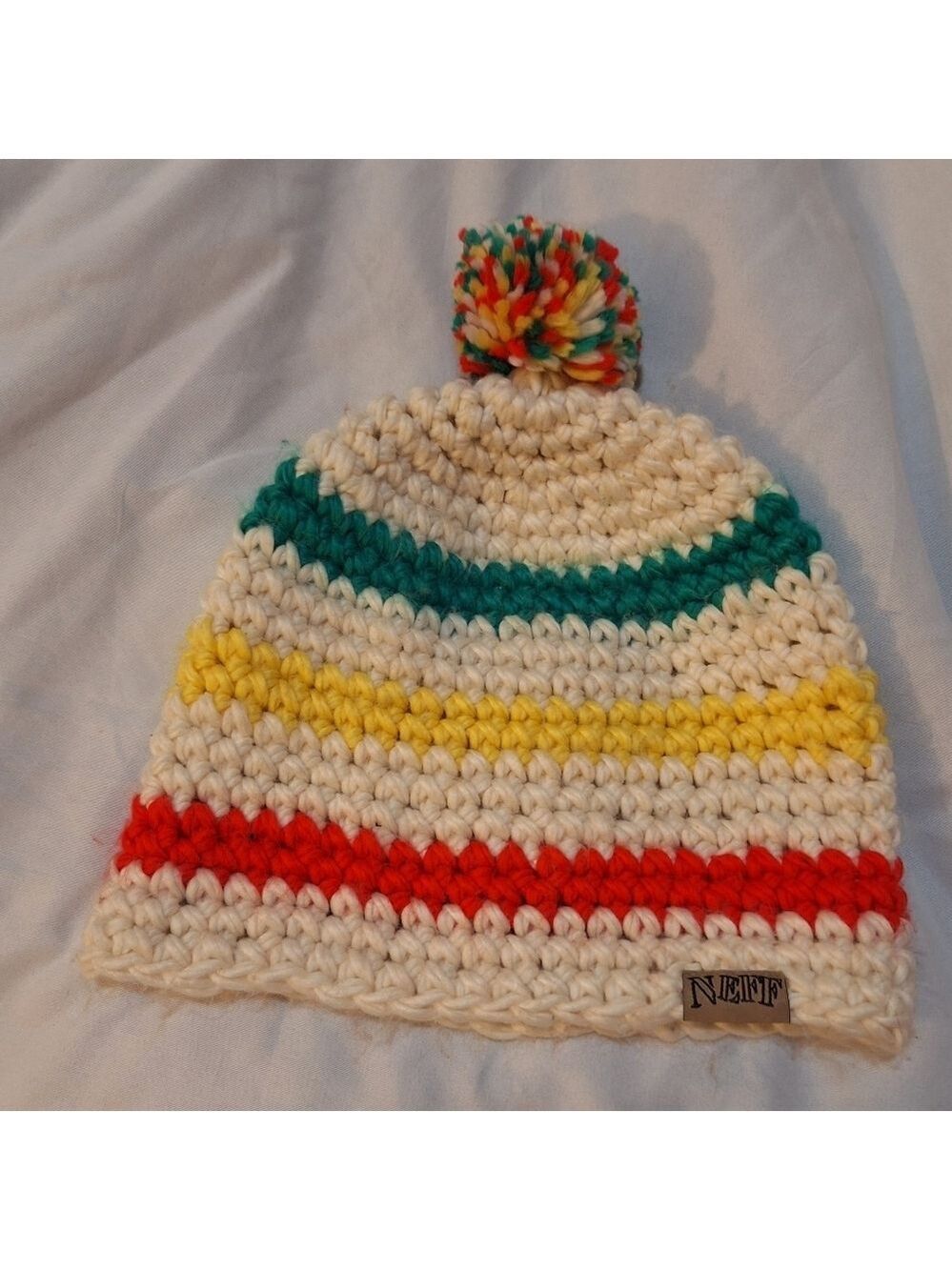 Neff Striped Knit Beanie Pom Pom Adult